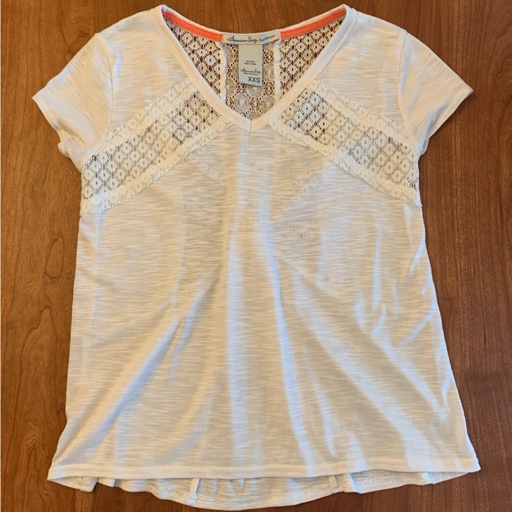 American Rag XXS Shirt with Crochet Lace Detail Off-White